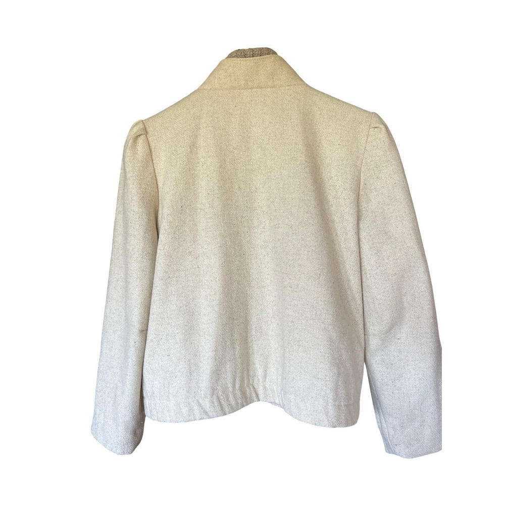 Vintage 70s Cream Wool Pleated Sunburst Jacket Puff Shoulder Quiet Luxury - Picture 13 of 16
